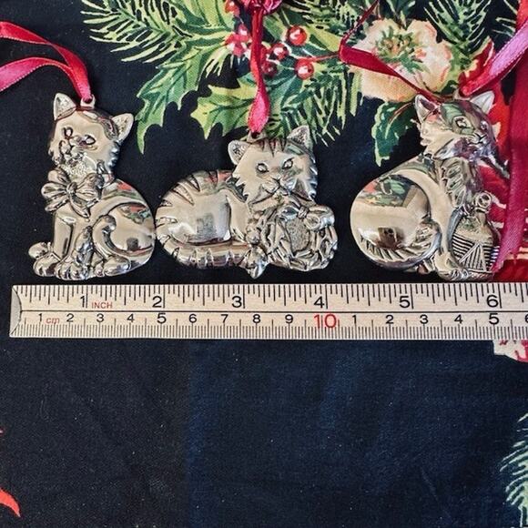 Gorham Christmas Ornaments CATS Set of 3 Nickel plated/ Silver color Original BX - Picture 12 of 16